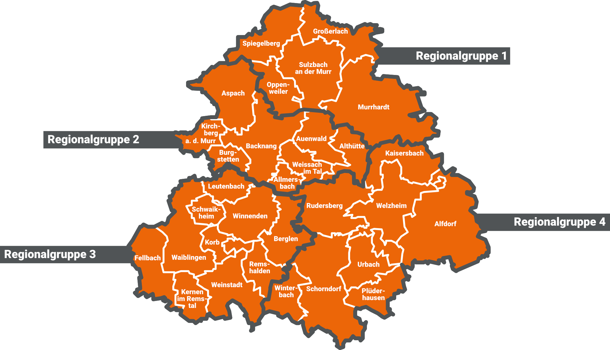 Karte der vier Regionalgruppen im Rems-Murr-Kreis