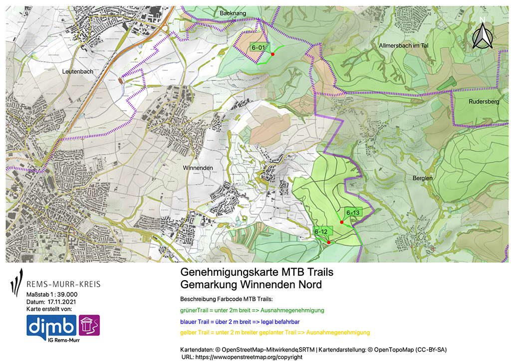 Genehmigungskarte MTB Trails Winnenden Nord